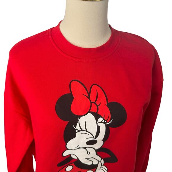 Disney Authentic Minnie Mouse Vintage Graphic Crewneck Sweatshirt Red Streetwear - Picture 3 of 12